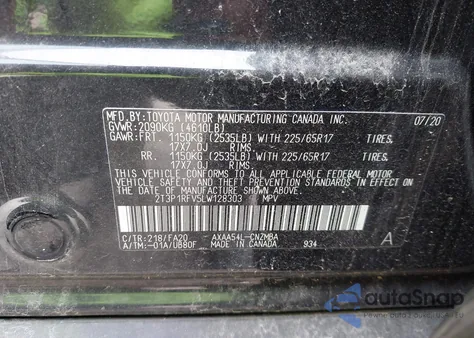 2020 Toyota Rav4 Xle z USA, uszkodzony, nr VIN 2T3P1RFV5LW128303